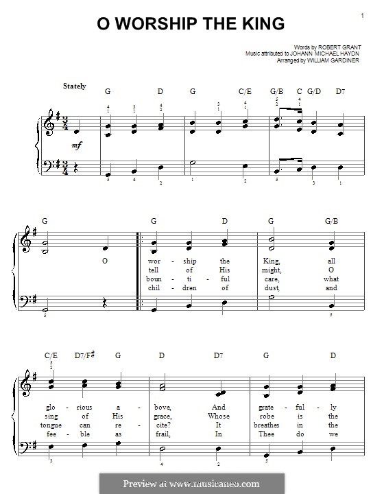 O Worship The King: For easy piano by Michael Haydn