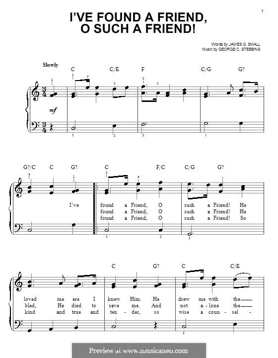 I've Found a Friend, o Such a Friend!: For piano by George C. Stebbins
