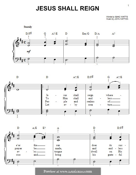 Jesus Shall Reign (Where'er The Sun): For piano by John Liptrot Hatton
