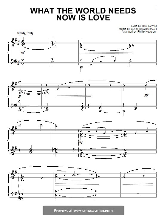 What the World Needs Now Is Love: For piano by Burt Bacharach