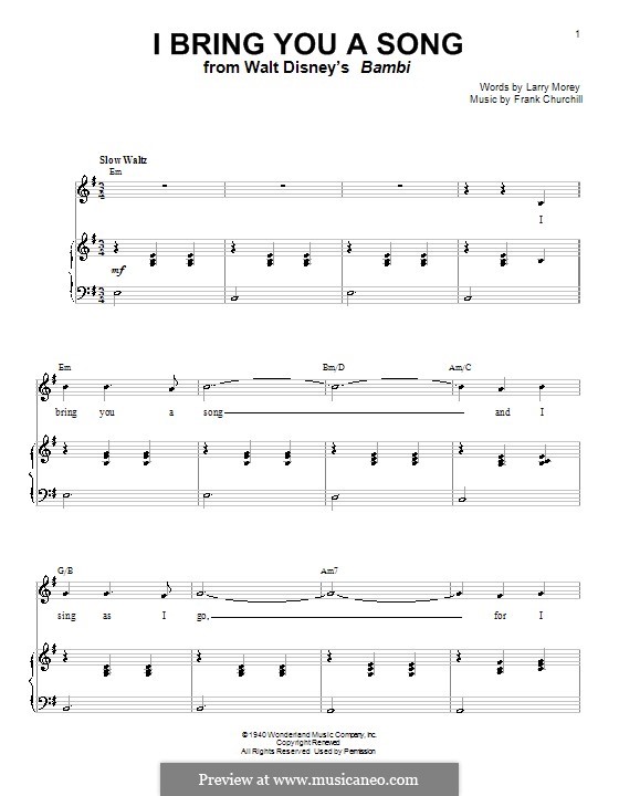 I bring you a song from bambi by l morey sheet music on musicaneo
