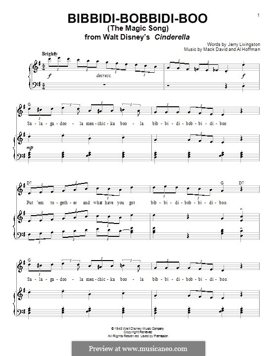 Bibbidi-Bobbidi-Boo (The Magic Song): For voice and piano or guitar (Verna Felton) by Al Hoffman, Mack David