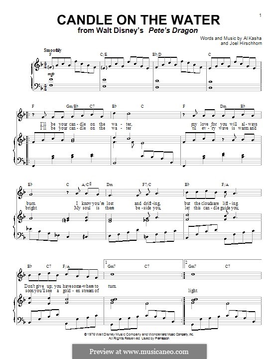 Candle on the Water (from Walt Disney's Pete's Dragon): For voice and piano (or guitar) by Al Kasha, Joel Hirschhorn