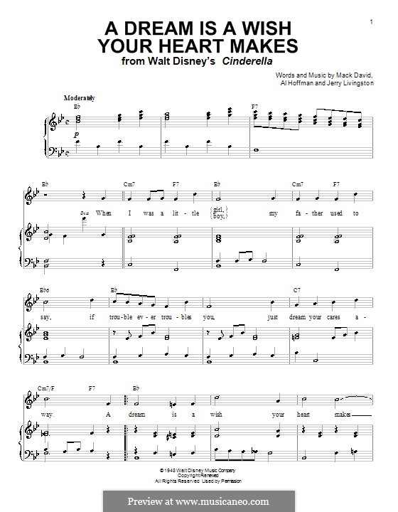 A Dream Is a Wish Your Heart Makes (from Disney's Cinderella): For voice and piano or guitar (Linda Ronstadt) by Al Hoffman, Jerry Livingston, Mack David