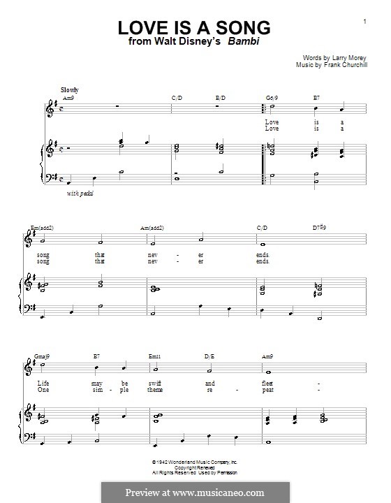 Love is a Song (from Bambi): For voice and piano or guitar (Donald Novis) by Frank Churchill