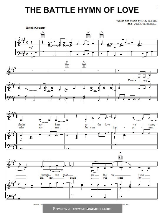 The Battle Hymn of Love (Kathy Mattea): For voice and piano (or guitar) by Don Schlitz, Paul Overstreet