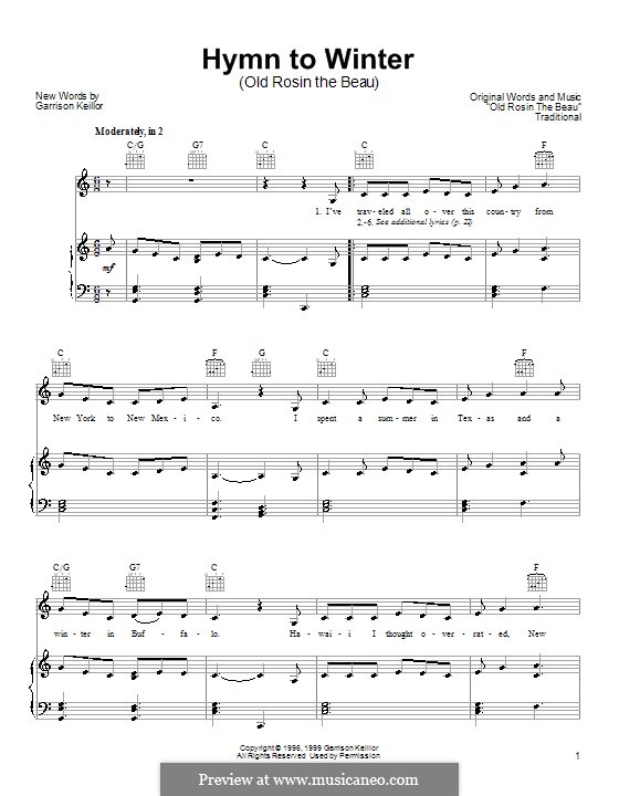 Hymn to Winter: For voice and piano (or guitar) by Garrison Keillor