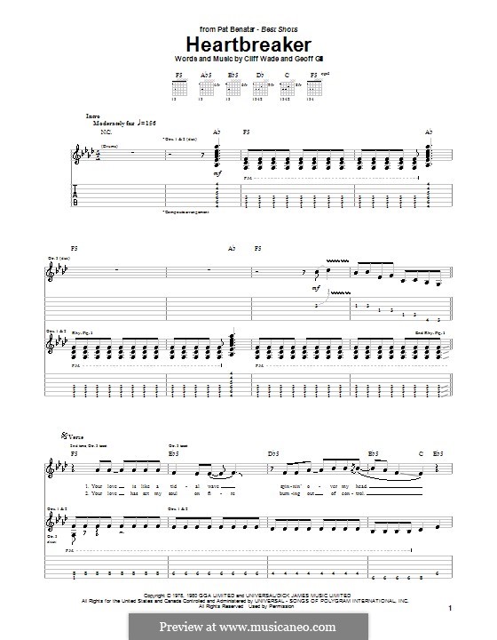 Heartbreaker (Pat Benatar): For guitar with tab by Cliff Wade, Geoff Gill