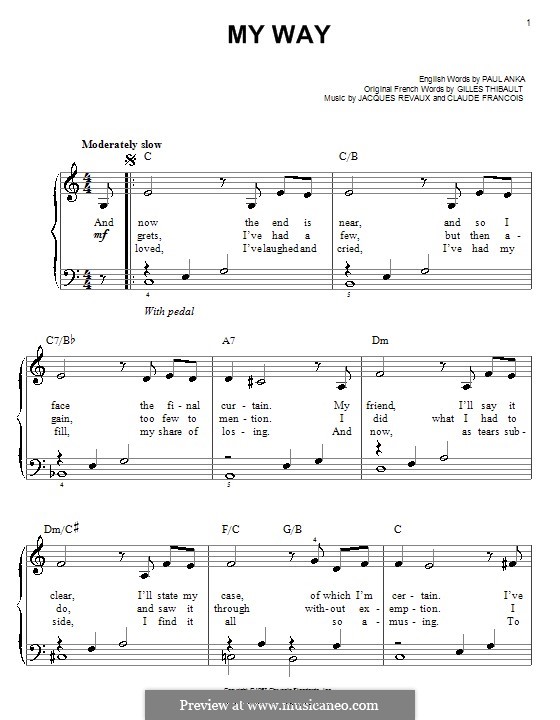 My Way: For easy piano (Frank Sinatra) by Claude Francois, Jacques Revaux