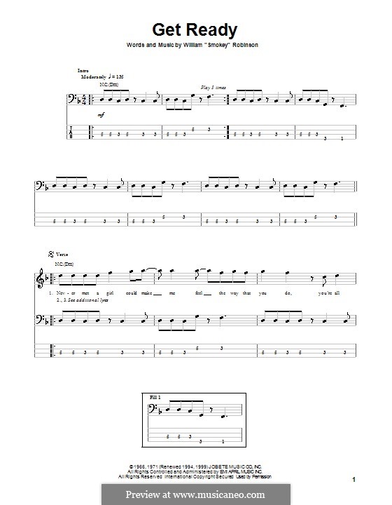 Get Ready (Rare Earth): For bass guitar with tab by Smokey Robinson