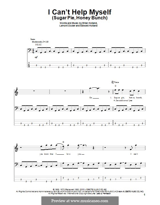 I Can't Help Myself (Sugar Pie, Honey Bunch): For bass guitar with tab by Brian Holland, Edward Holland Jr., Lamont Dozier