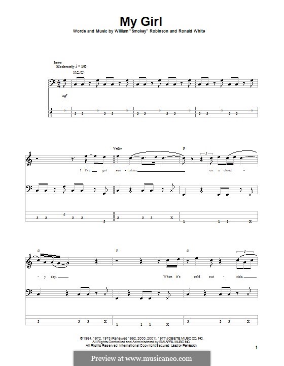 My Girl (The Temptations): For bass guitar with tab by Ronald White, Smokey Robinson