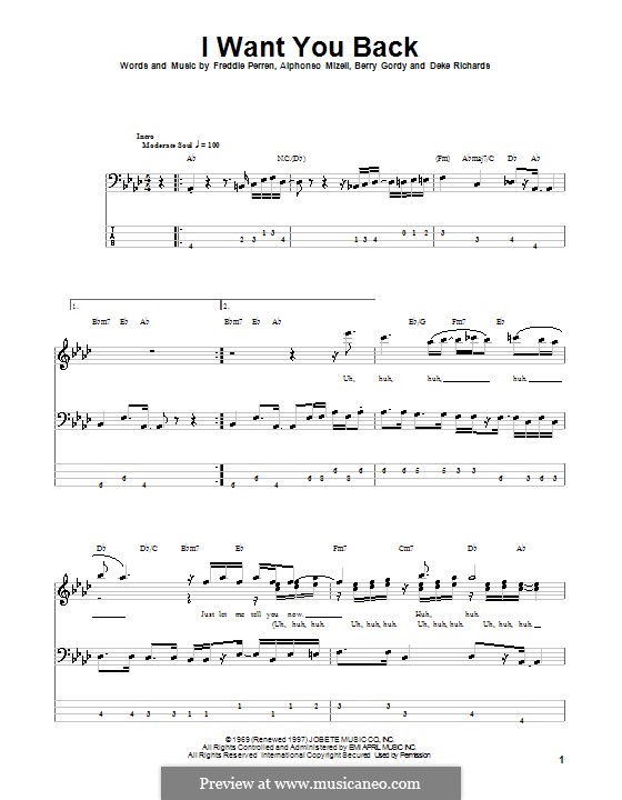 I Want You Back (The Jackson 5): For bass guitar with tab by Alphonso Mizell, Berry Gordy, Deke Richards, Freddie Perren