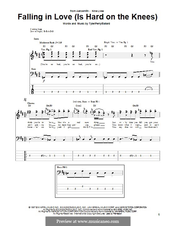 Falling in Love / Is Hard on the Knees (Aerosmith): For bass guitar with tab by Glen Ballard, Joe Perry, Steven Tyler
