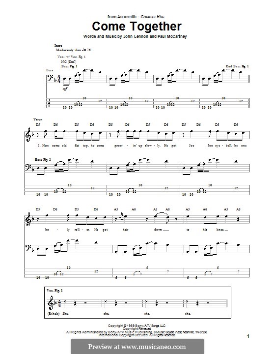Come Together (The Beatles) instrumental version: For bass guitar (Aerosmith) by John Lennon, Paul McCartney