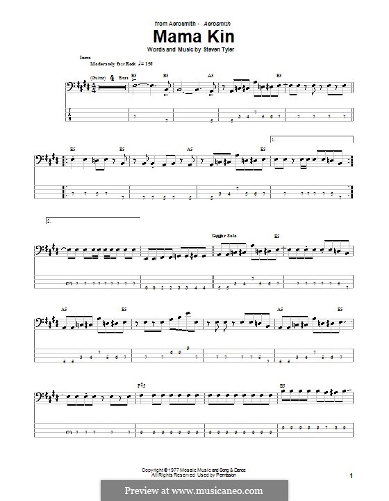 Mama Kin (Aerosmith): For bass guitar with tab by Steven Tyler