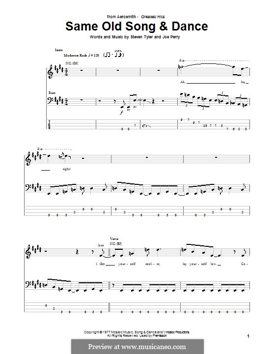 Same Old Song & Dance (Aerosmith): For bass guitar with tab by Joe Perry, Steven Tyler