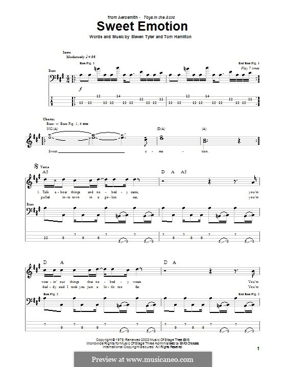 Sweet Emotion (Aerosmith): For bass guitar with tab by Steven Tyler, Tom Hamilton