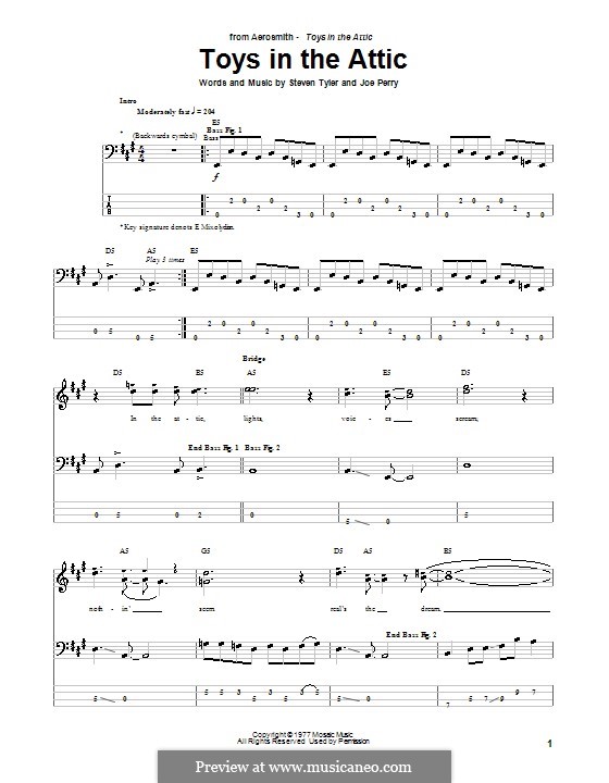 Toys in the Attic (Aerosmith): For bass guitar with tab by Joe Perry, Steven Tyler