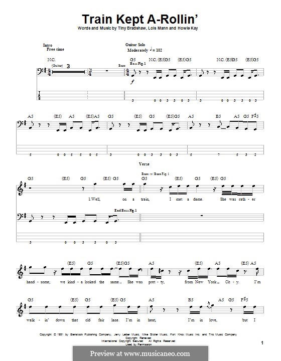 Train Kept ARollin' (Aerosmith) by H. Kay, L. Mann, T. Bradshaw on