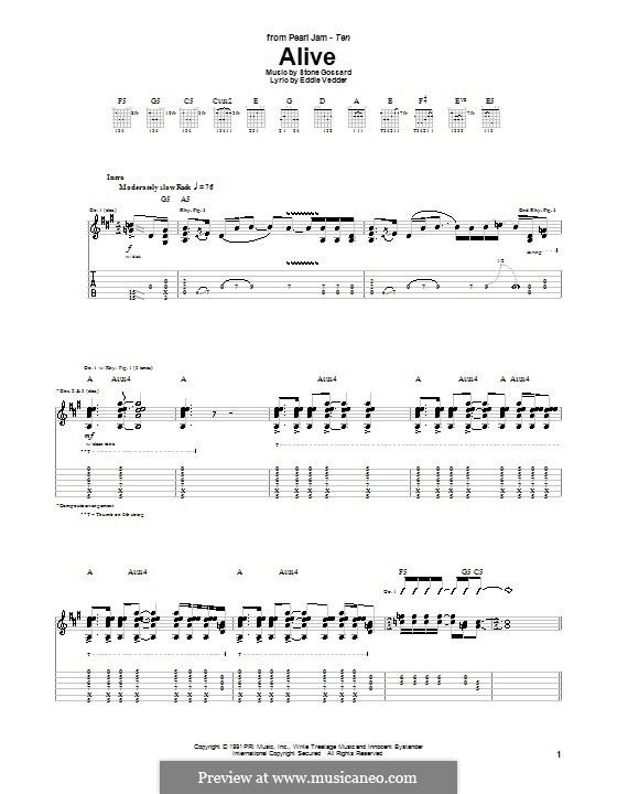 Alive (Pearl Jam) by S. Gossard - sheet music on MusicaNeo