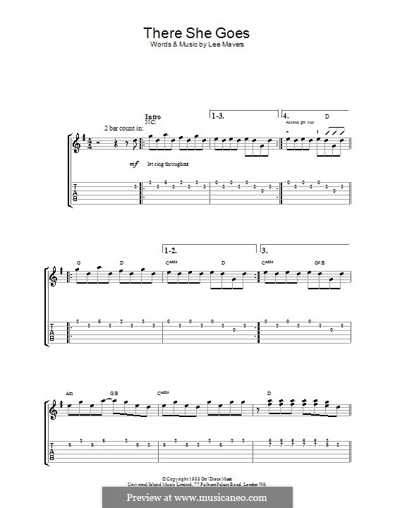 There She Goes (The Las): For guitar with tab by Lee Mavers