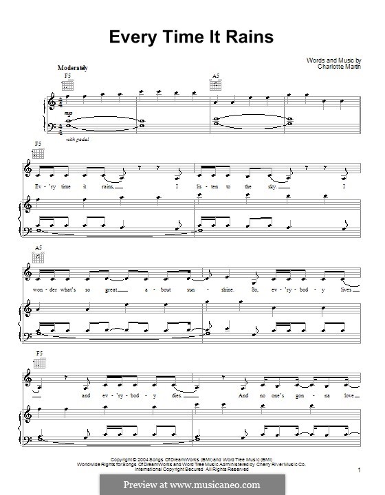 Every Time It Rains: For voice and piano (or guitar) by Charlotte Martin