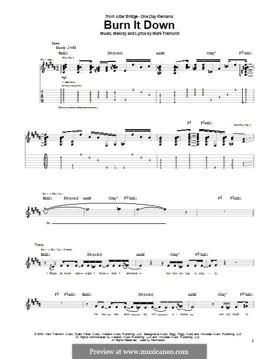 Burn It Down (Alter Bridge): For guitar with tab by Mark Tremonti