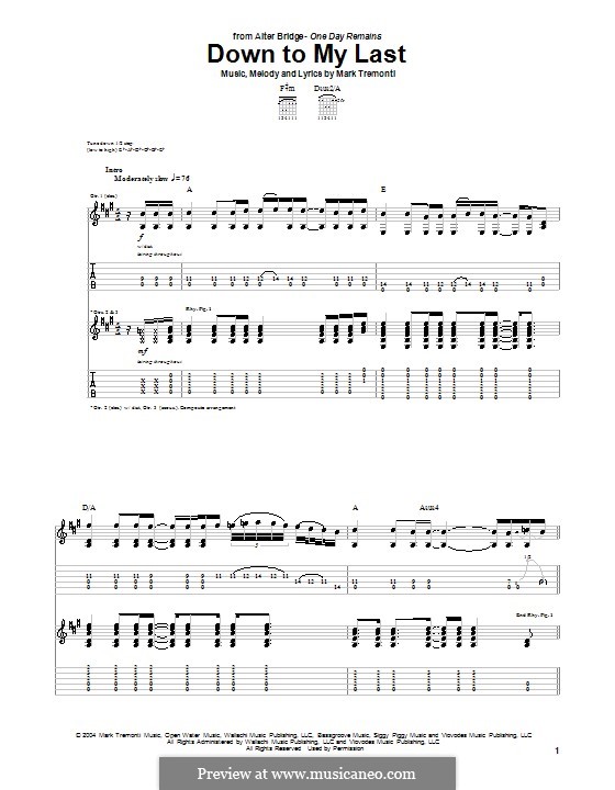 Down To My Last (Alter Bridge): For guitar with tab by Mark Tremonti