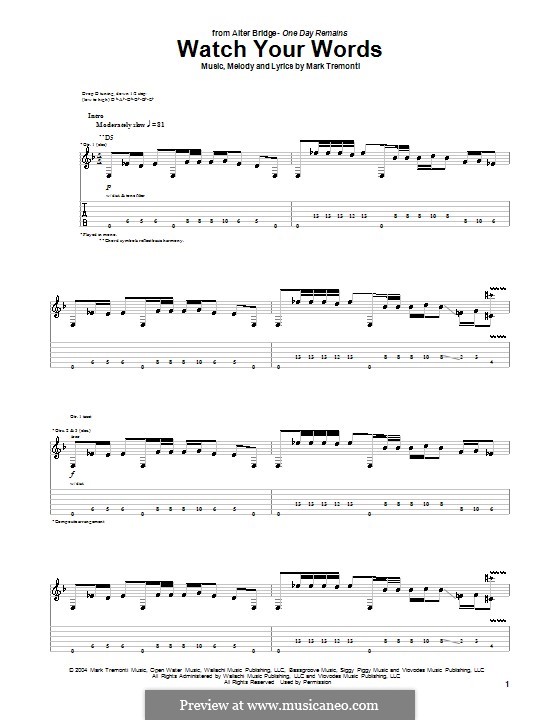 Watch Your Words (Alter Bridge): For guitar with tab by Mark Tremonti