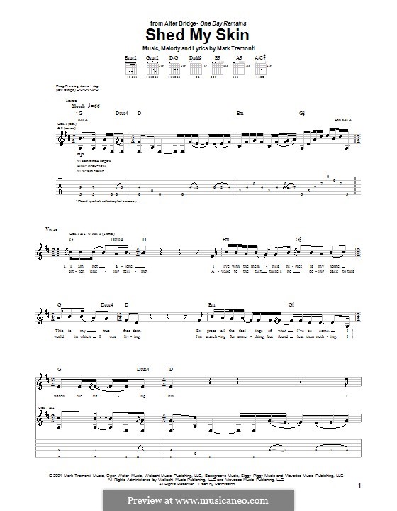 Shed My Skin (Alter Bridge): For guitar with tab by Mark Tremonti