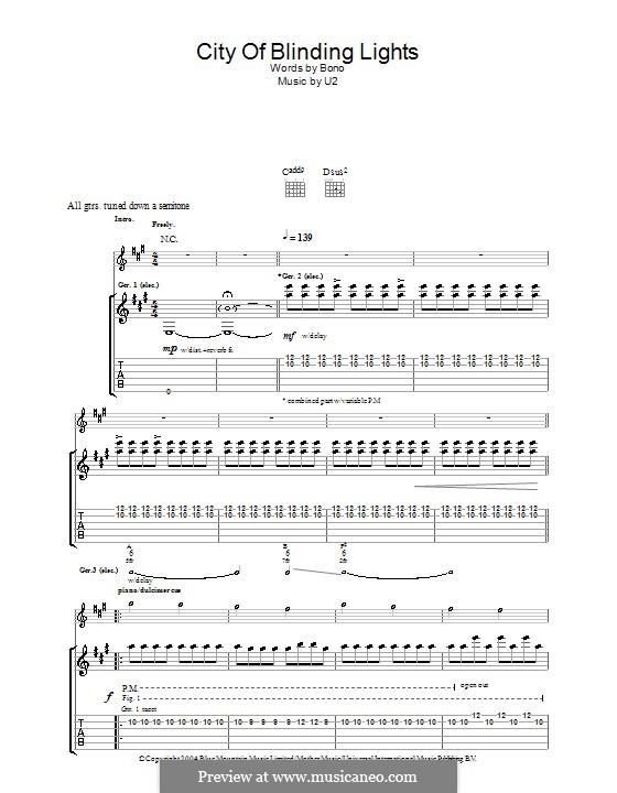 City of Blinding Lights: For guitar with tab by U2