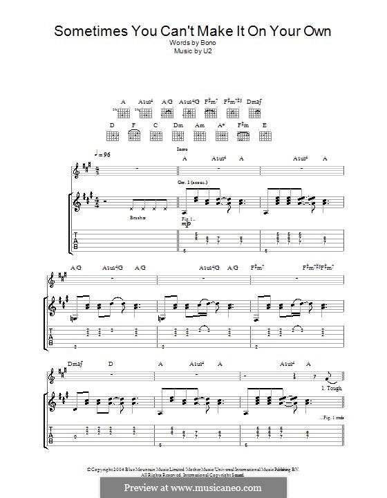 Sometimes You Can't Make It on Your Own: For guitar with tab by U2