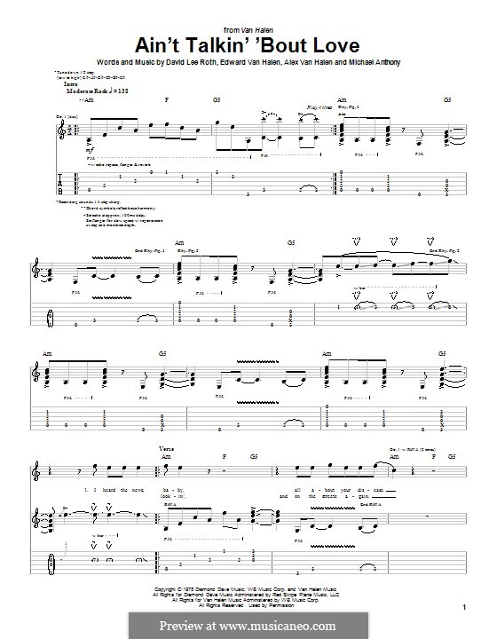 Ain't Talkin' 'Bout Love (Van Halen): For guitar with tab by Alex Van Halen, David Lee Roth, Edward Van Halen, Michael Anthony