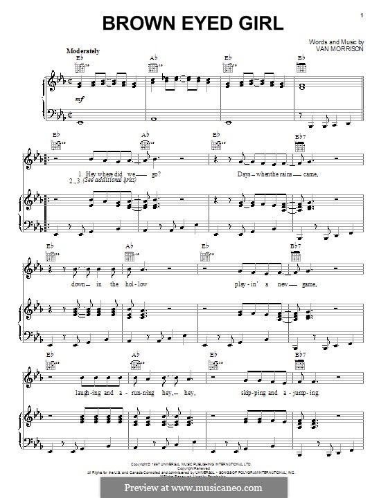 brown eyed girl sheet music