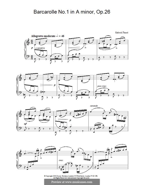 Barcarolle No.1 in A Minor, Op.26: For piano by Gabriel Fauré