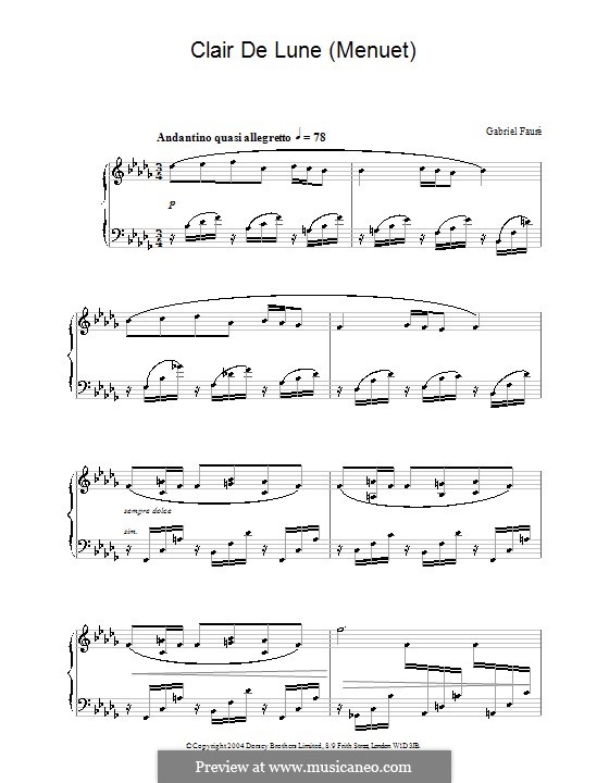 Clair de lune (Menuet): For piano by Gabriel Fauré