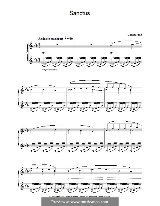 Movement III 'Sanctus': For piano by Gabriel Fauré