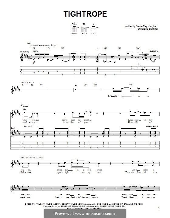 Tightrope (Stevie Ray Vaughan): For guitar (very easy version) by Doyle Bramhall