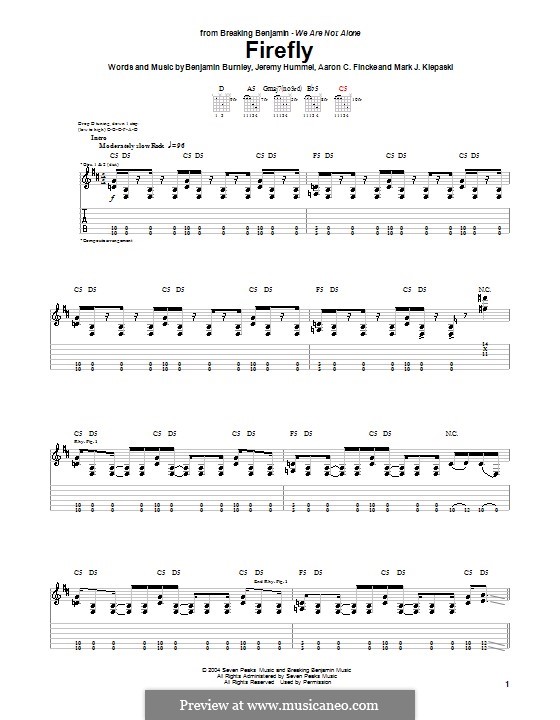 Firefly (Breaking Benjamin): For guitar with tab by Aaron C. Fincke, Benjamin Burnley, Jeremy Hummel, Mark J. Klepaski