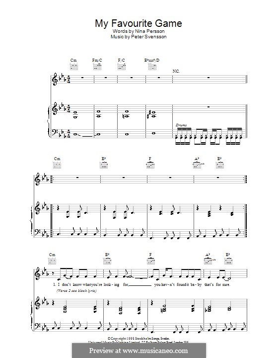 My Favourite Game (The Cardigans): For voice and piano (or guitar) by Peter Svensson