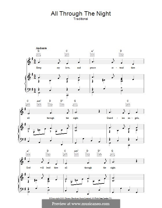 All Through the Night (Printable scores) by folklore on MusicaNeo