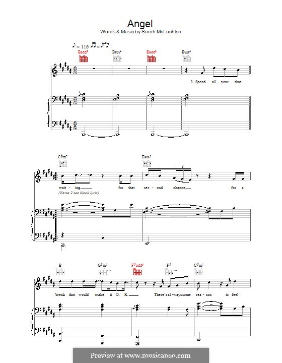 Angel: For voice and piano or guitar (Westlife) by Sarah McLachlan
