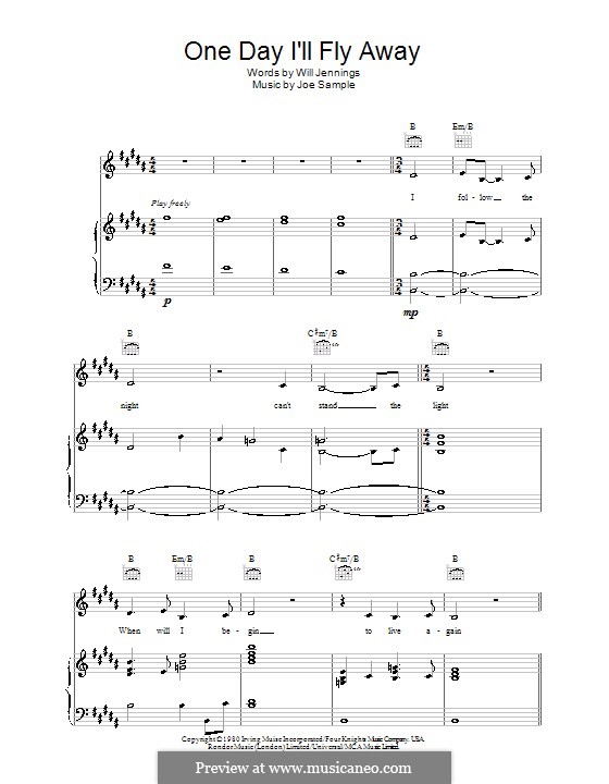 One Day I'll Fly Away (Randy Crawford): For voice and piano (or guitar) by Joe Sample