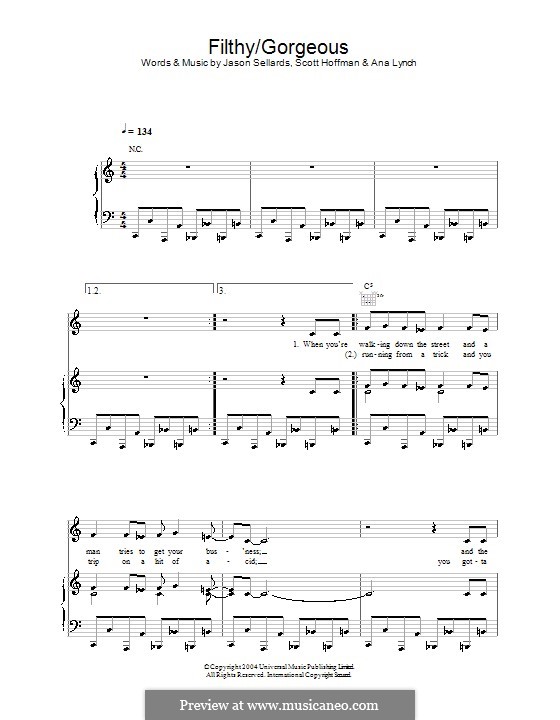 Filthy/Gorgeous (Scissor Sisters): For voice and piano (or guitar) by Ana Lynch, Jason Sellards, Scott Hoffman