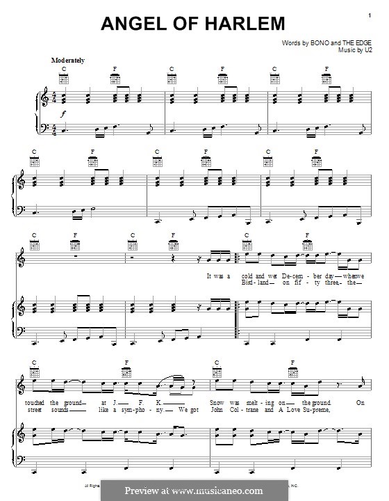 Angel of Harlem: For voice and piano (or guitar) by U2