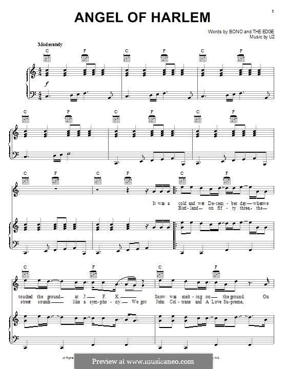 Angel of Harlem: For voice and piano (or guitar) by U2