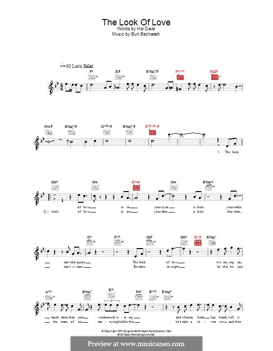 Vocal version: Melody line, lyrics and chords (Diana Krall) by Burt Bacharach