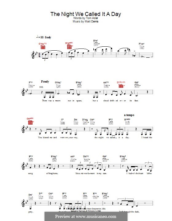 The Night We Called It a Day: Melody line, lyrics and chords (Diana Krall) by Matt Dennis