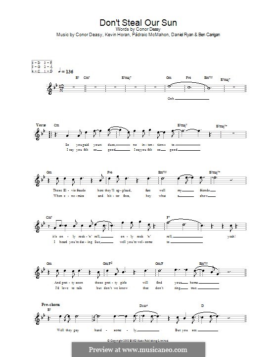 Don't Steal Our Sun (The Thrills): Melody line, lyrics and chords by Conor Deasy, Kevin Horan, Pádraic McMahon